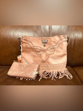 Montana West Soft Blush Suede Shoulder Bag with Wallet - Women